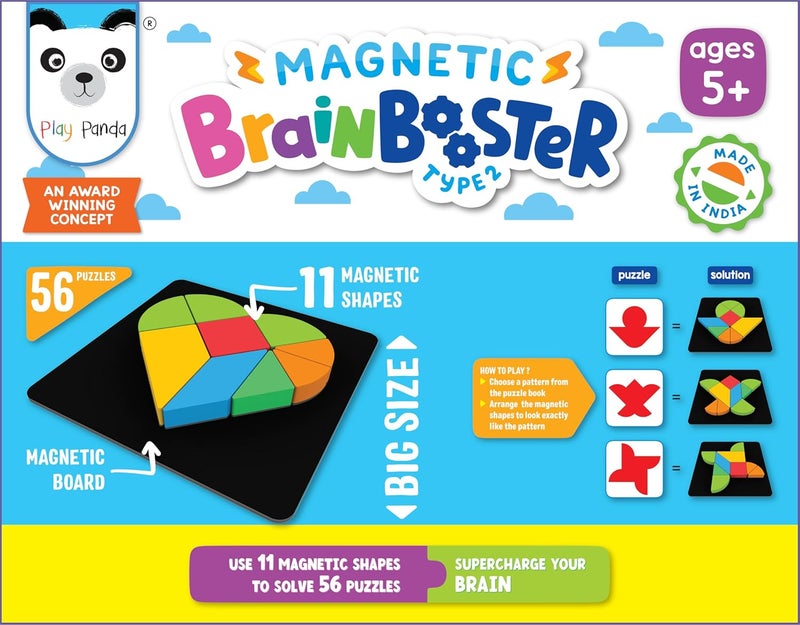 Play Panda Brain Booster Type 2 - 56 Puzzles with Magnetic Shapes and Board - Image 2